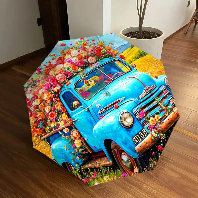 1pc Floral Vintage Truck Umbrella with Plastic Handle,Suitable for All Seasons Home Travel Outdoor UmbrellaDD432