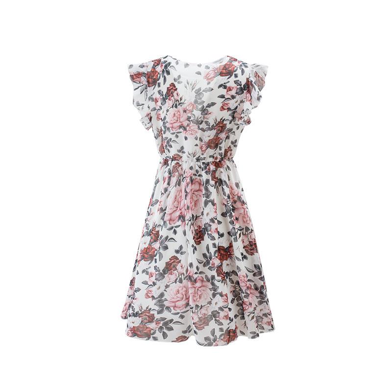 Fashion Women's Butterfly Sleeve O-Neck Casual Loose Dress Floral Printed Dress