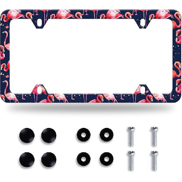 Daisy Flower License Plate Frame Beautiful Floral License Plate Stainless Steel Auto Parts Funny License Plate Decorative With Screws Size 12.3" X