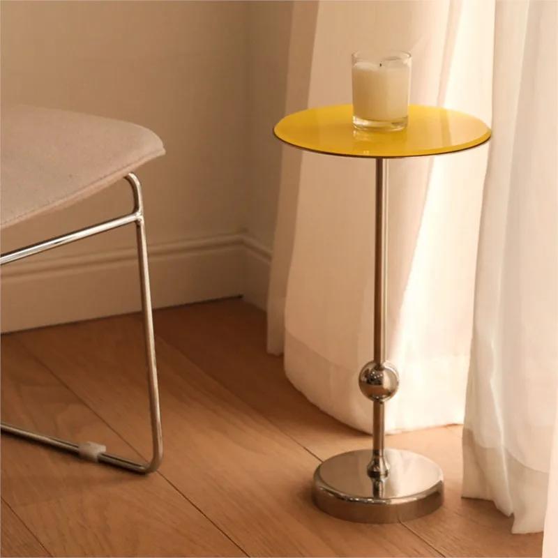 Stainless Steel Sofa Bedside Small Coffee Table Modern Minimalist Creative Mini Small Table Glass Coffee Table Removable