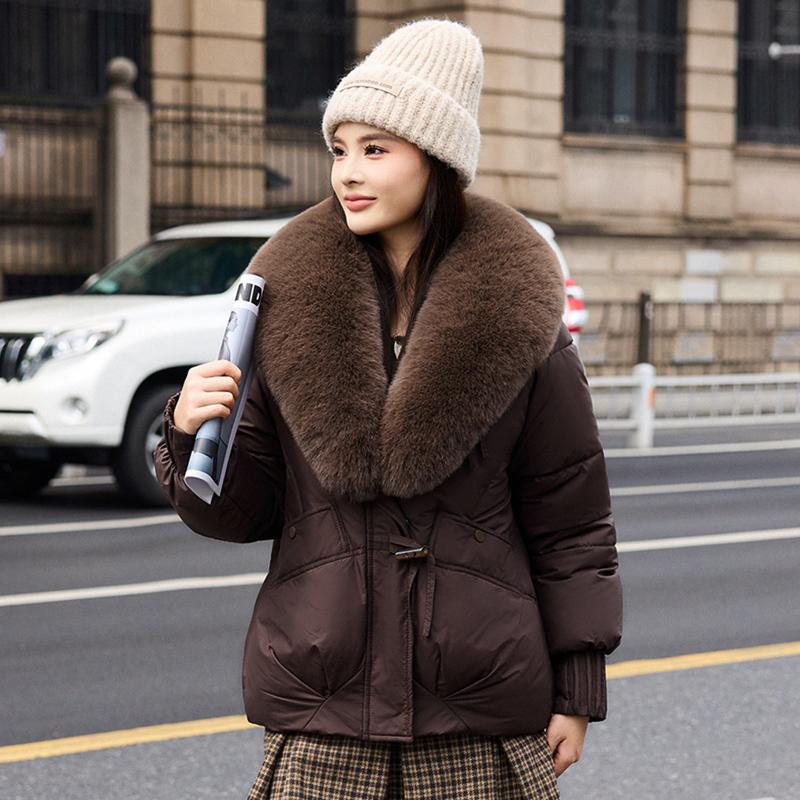 Streetwear Big-Fur-collar Down Cotton-padded Jacket Women's Winter Short Parkas Thicken Warm Coats Lady Fashion Outerwear