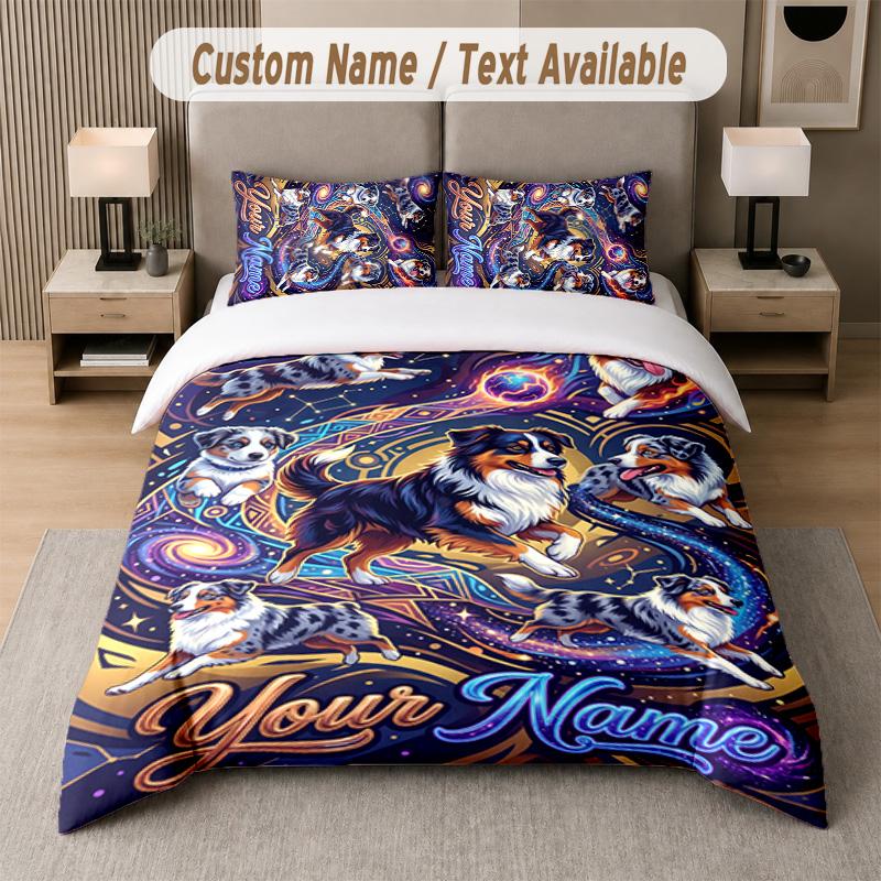 Space Cosmic Theme Custom Text Or Name 3Pcs Bedding Set 1 Flat Sheet & 2 Pillowcases Personalized Home Bedding