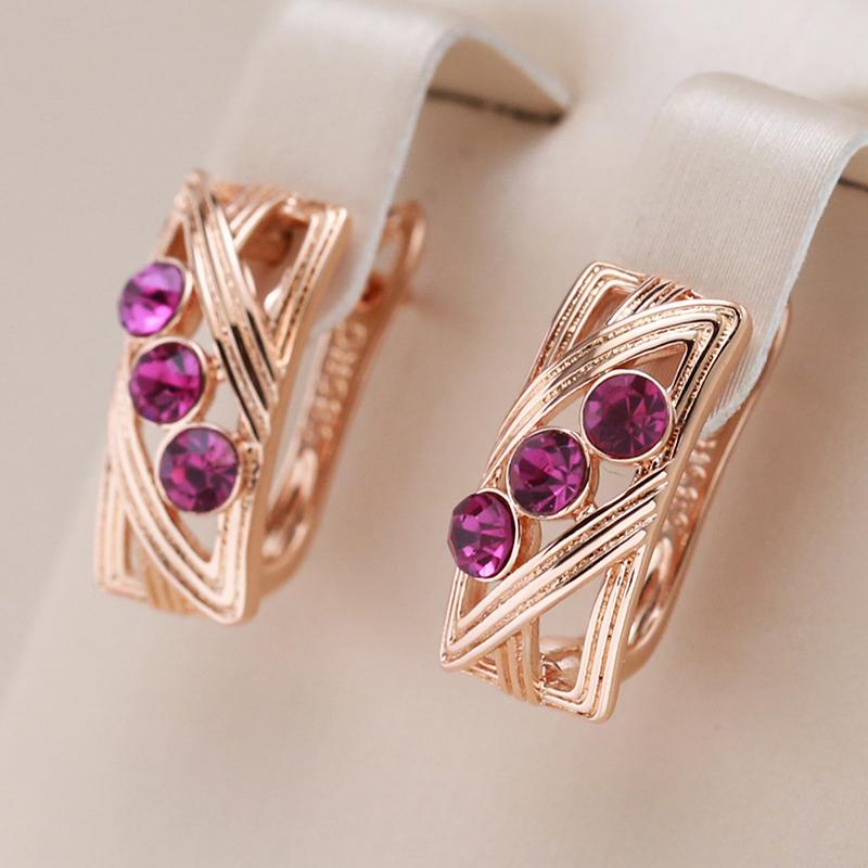 Rote Natürliche Zirkon Quadratische Tropfenohrringe Für Damen Mode Roségold Farbe Täglich Feiner Vintage Schmuck