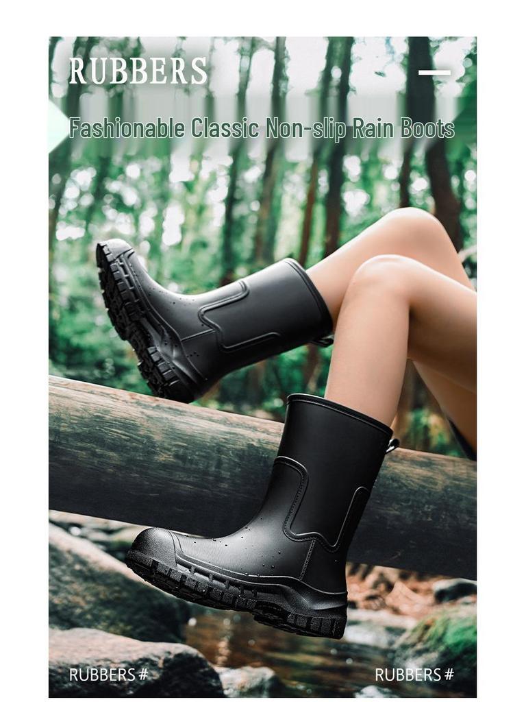 Women's 2025 Fashion Mid-Calf Waterproof Non-Slip Silicone Rain Boots with Thick Sole