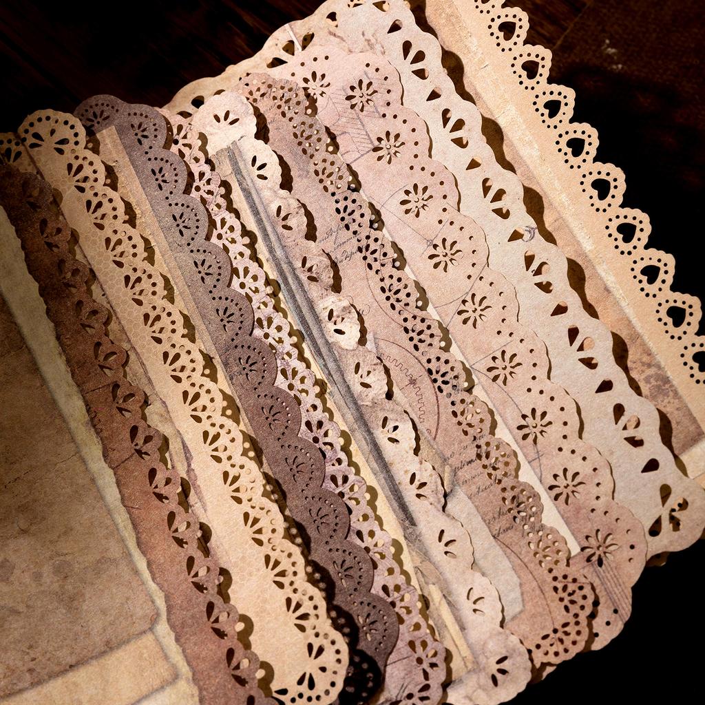 10pcs/pack Vintage Patterned Lace Paper Scrapbook Materials DIY Photo Album Collage Journalling Creative Stationery Supplies