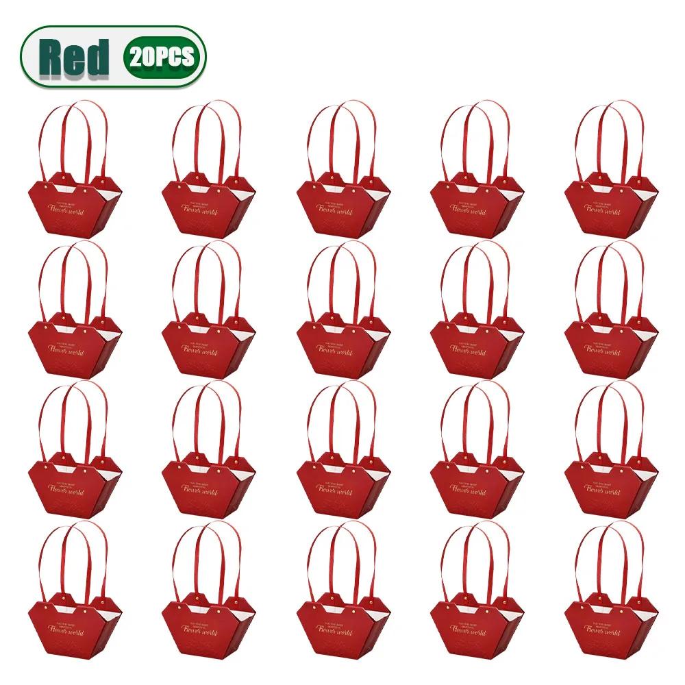 10-20PCS Valentine Flower Tote Bag Heart Design Waterproof Carrying Case Style Bouquet Ins Fashion Gift Packaging