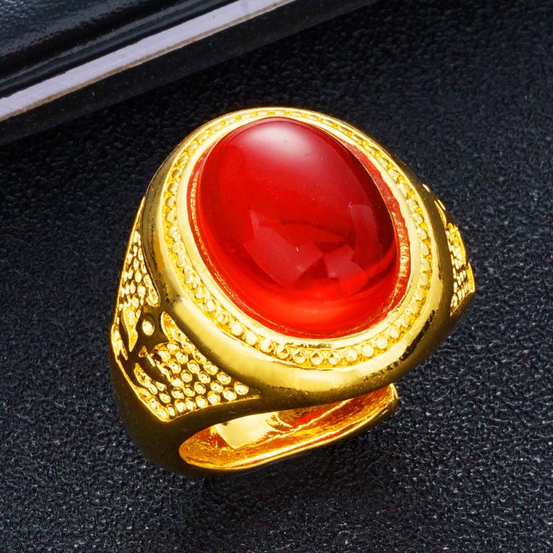 Men s Malaysian Jade and Imitation Gemstone Gold Ring Adjustable Open