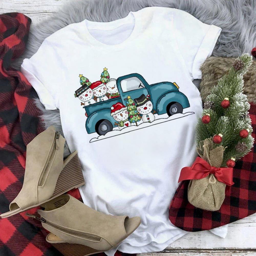 Christmas Reindeer Tshirt Loose Truck Christmas Tree Tshirt Durable Men Women Unisex Casual Tshirt Daily Travel Streetwear