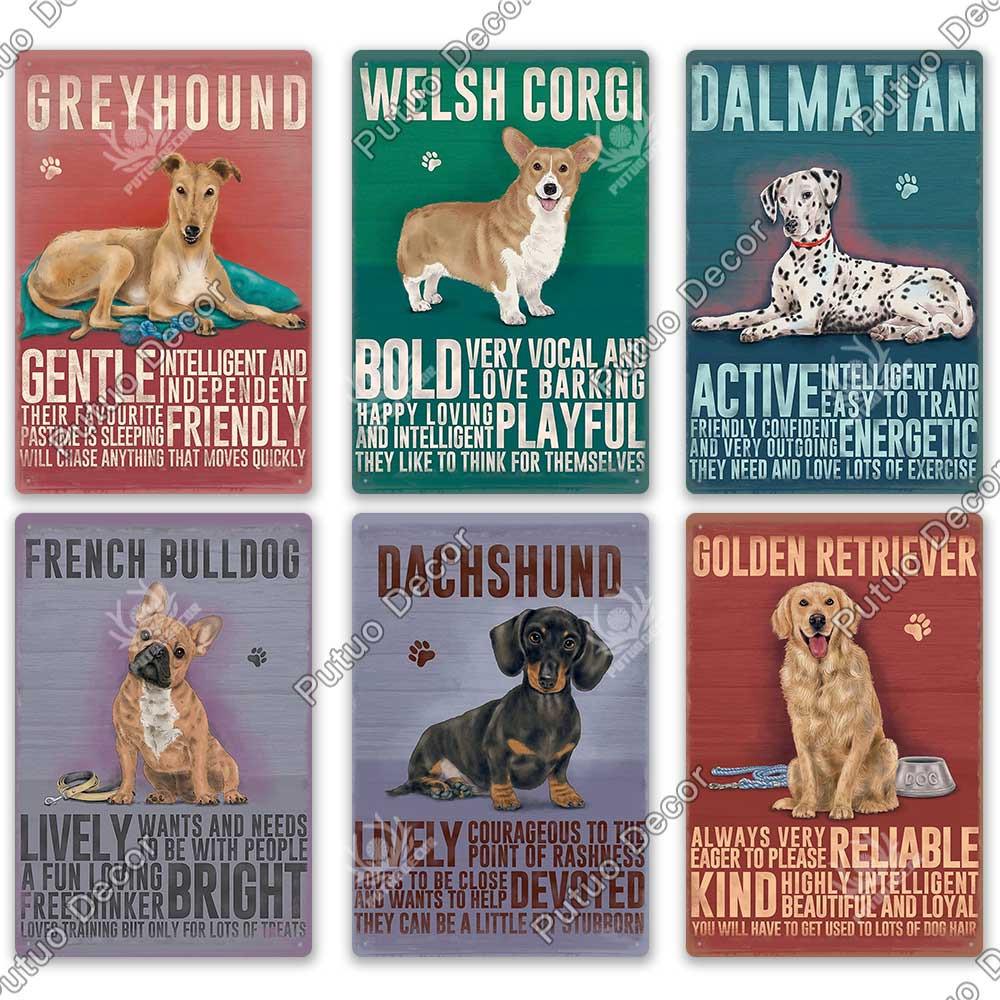Putuo Decor Dog Vintage Tin Sign Plaque Metal Plate Wall Art Decoration for Living Room Man Cave Cafe Farm Home Retro Poster