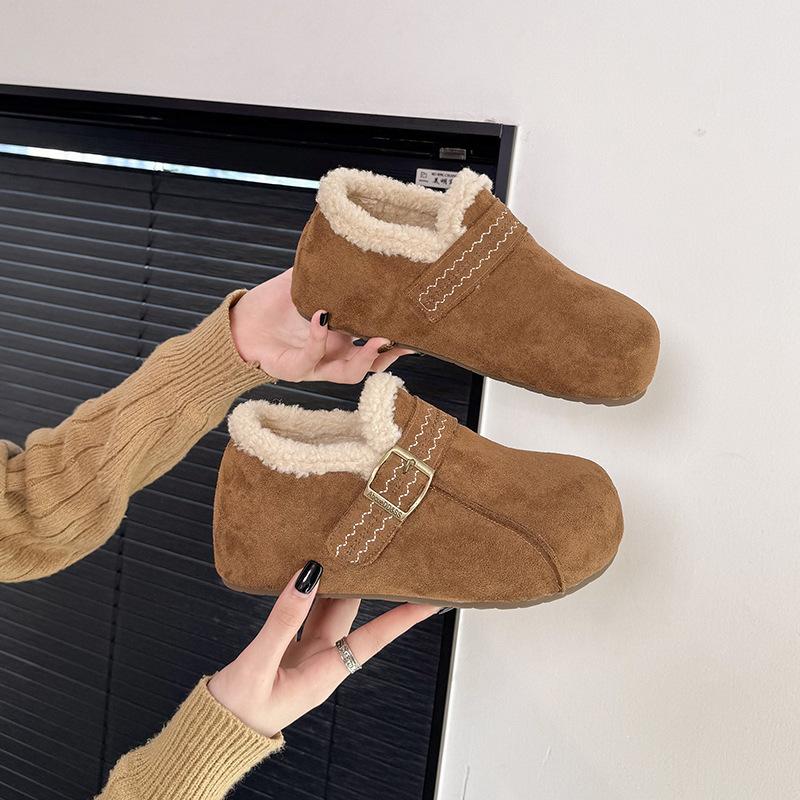 Women's Large Size Soft Sole Winter Warm Belt Buckle Non-Slip Fur Snow Boots Padded Lined Ankle Boots Non-Slip Hiking Sports Cotton Shoes