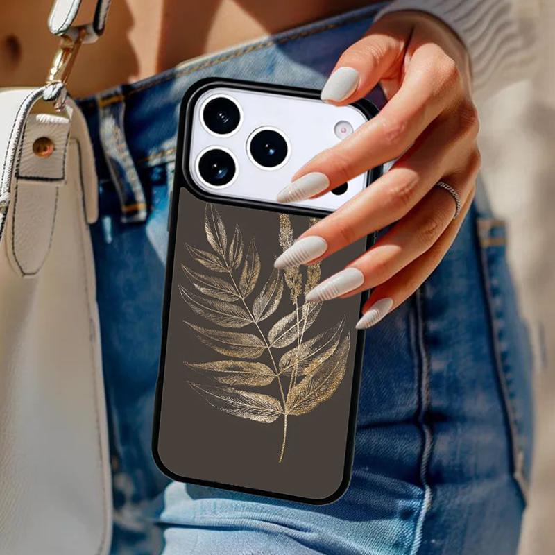 Feather Gold Foil Art Phone Case For iPhone 17 Air 14 15 13 12 Max Cover For Apple 14 15 16 16e 11 Pro Max Plus Coque