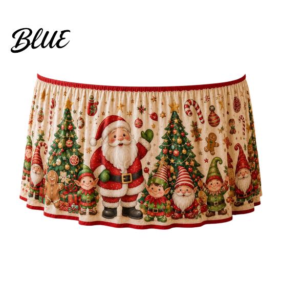 Elastic Edge Table Skirt Christmas Skirt Santa Claus Elk Prints Edge Dining Decor Xmas Party Decorations Elf Tree Festive for Home Holiday