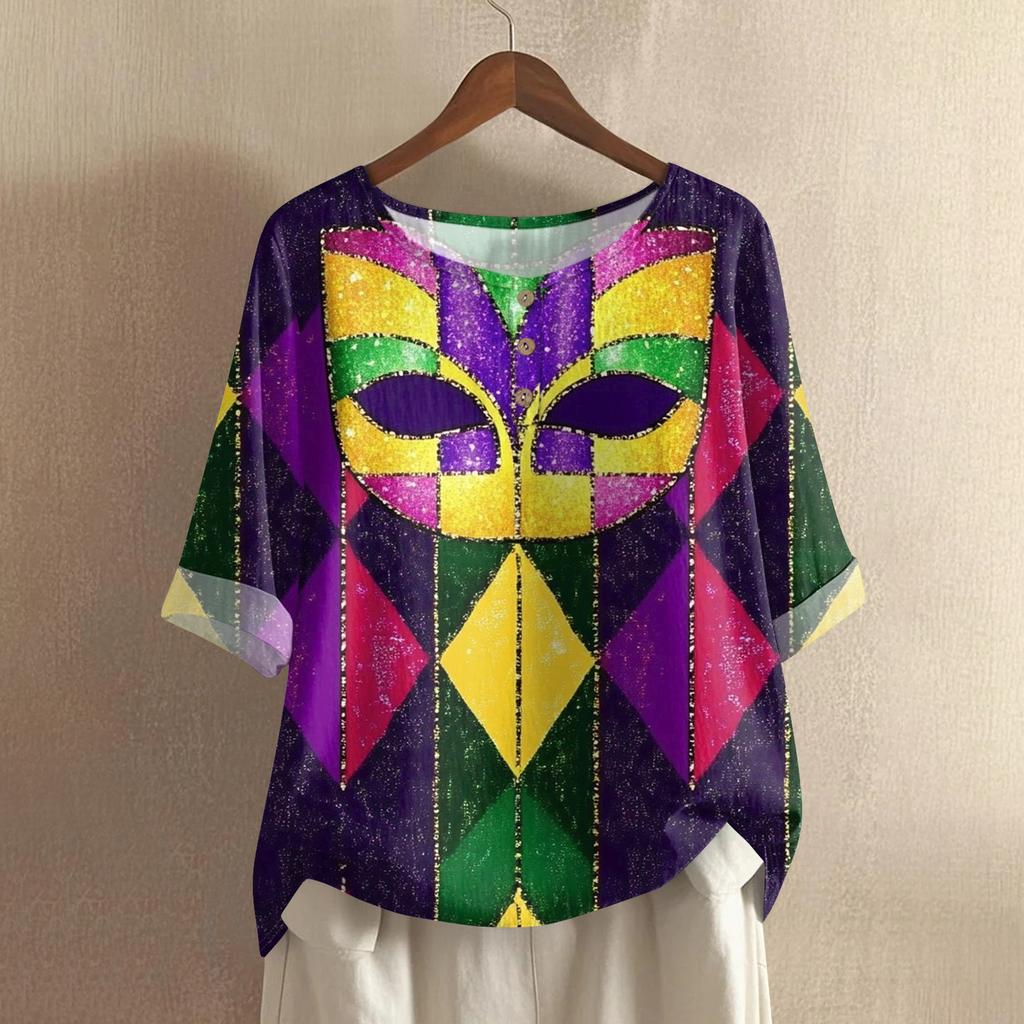 Damska Modna I Codzienna Koszula Z Krótkim Rękawem Z Okrągłym Dekoltem Bawełniana I Lniana Bluzka Top