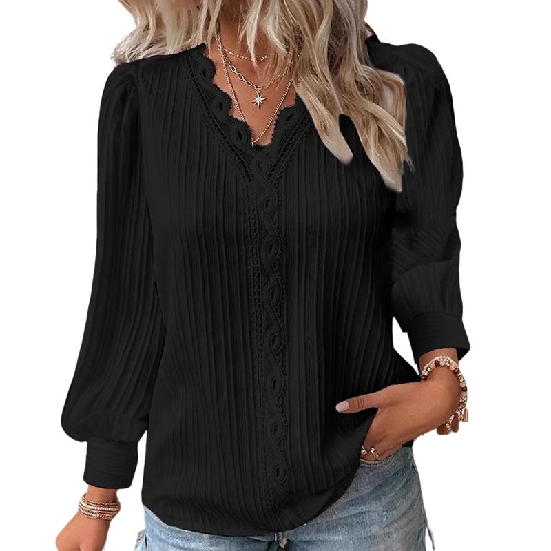 Women s Long-Sleeve V-Neck Shirt Pullover Top 3XL
