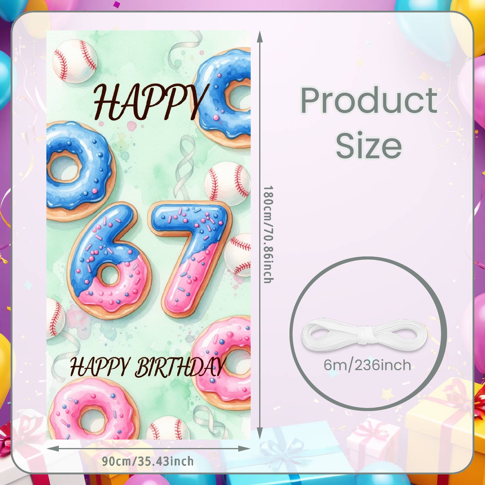 

67th Birthday Display Donut Themed Birthday Event Display Sweet Birthday Backdrop Baseball Accented Banner For Sweet