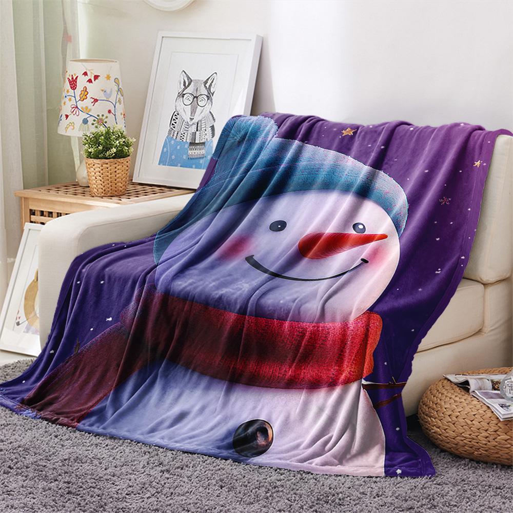 Snowman Print Flannel Blanket, High quality Comfortable for All Seasons, Home Decor, Warmth and Comfort, Perfect for Christmas Gifts