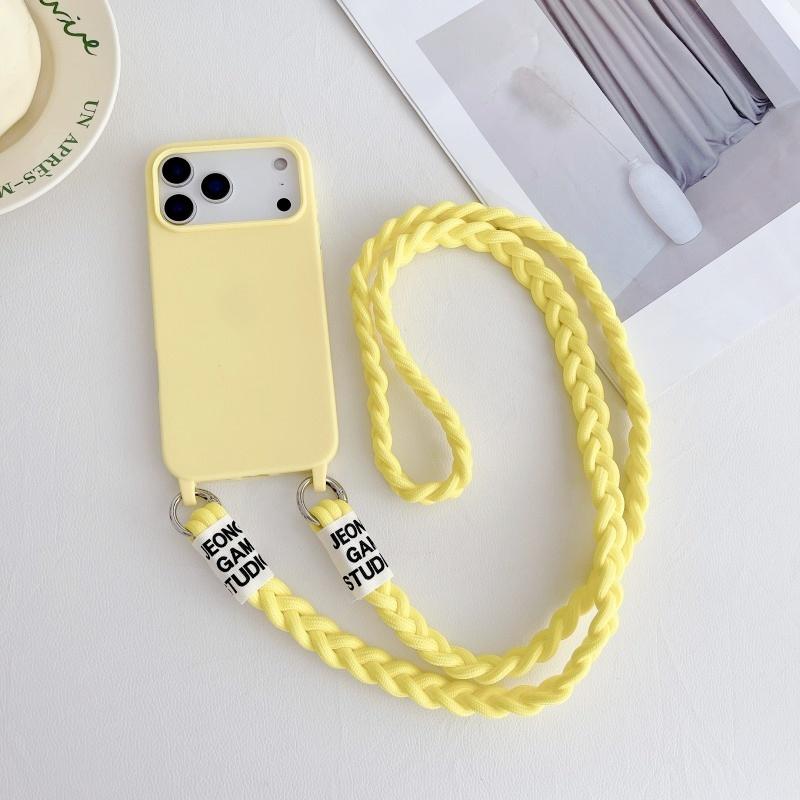 Solid Braid Lanyard Case For iPhone 17 Pro Max 16 16E 15 Plus 11 12 13 14 Fashion Crossbody Cord Strap Soft Silicon Cover