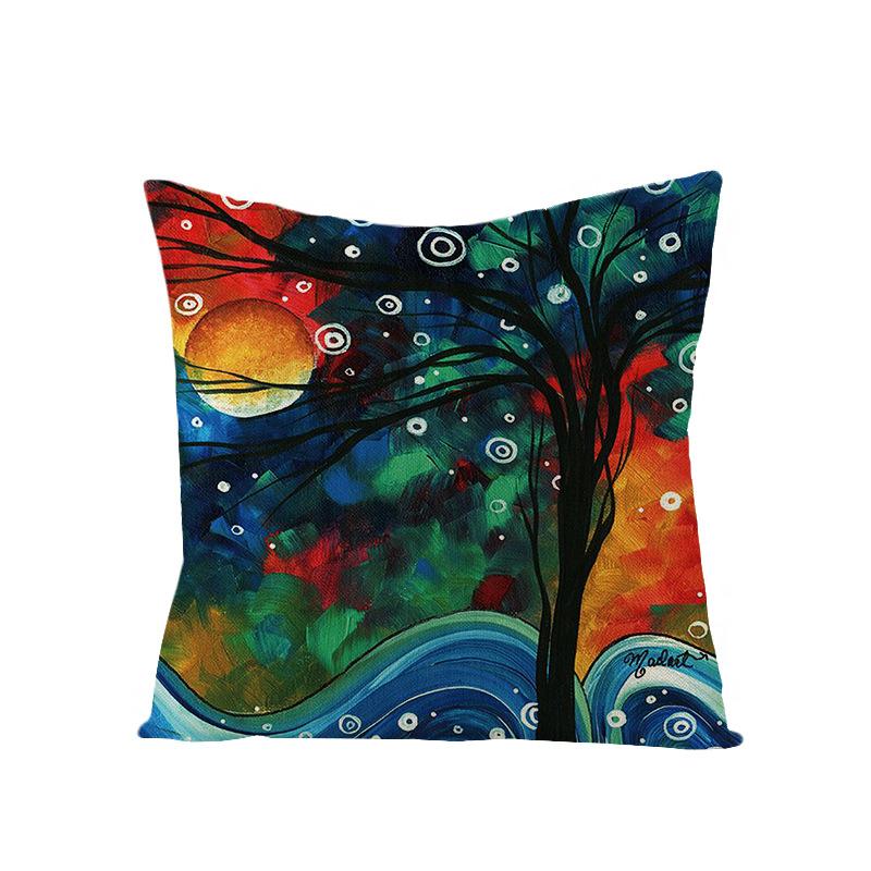 Home Oil Painting Tree Pillow Cover Polyester Sofa Car Pillow Cushion Cover Combination Pack