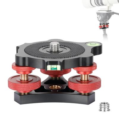 Koolehaoda Tripod Head Leveling Base Camera Leveler Head Thread Precise Angle Adjustment for Camera Tripods 3-Axis Tri-Wheel 3/8" +/-5°