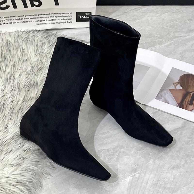 High-end Flats Women's Ankle Boots Square Toe Fashion Suede Shoes Winter New Chelsea Boots Walking Trend Dress Cozy Ladies Boots