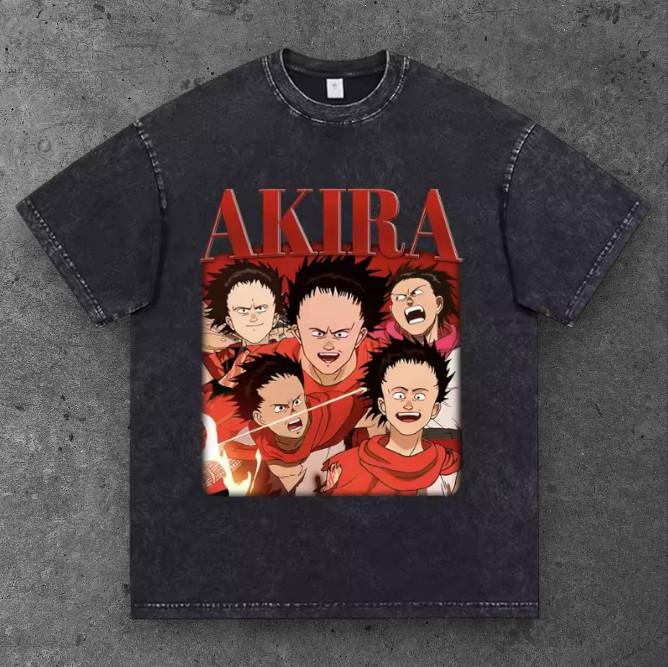 Mens Anime Portrait Graphic Oversized T Shirt Washed Black Y2K Streetwear S-2XL S
