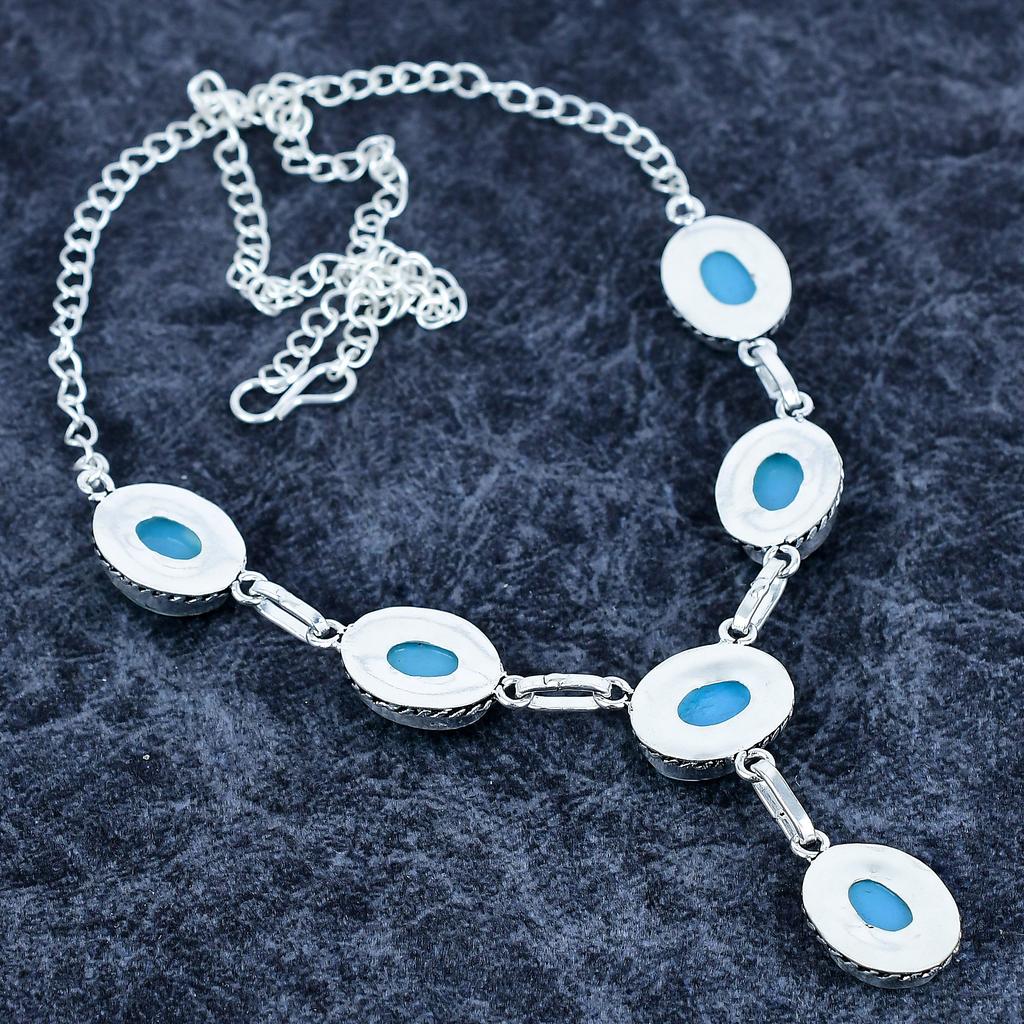 Blue Triplet Opal Gemstone 925 Sterling Silver Jewelry Necklace 18" M-3182
