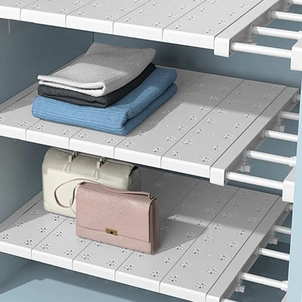 Wall Mounted Retractable Layers Board Punch-free Closet Dividers Wardrobe Storage Shelf  Bedroom