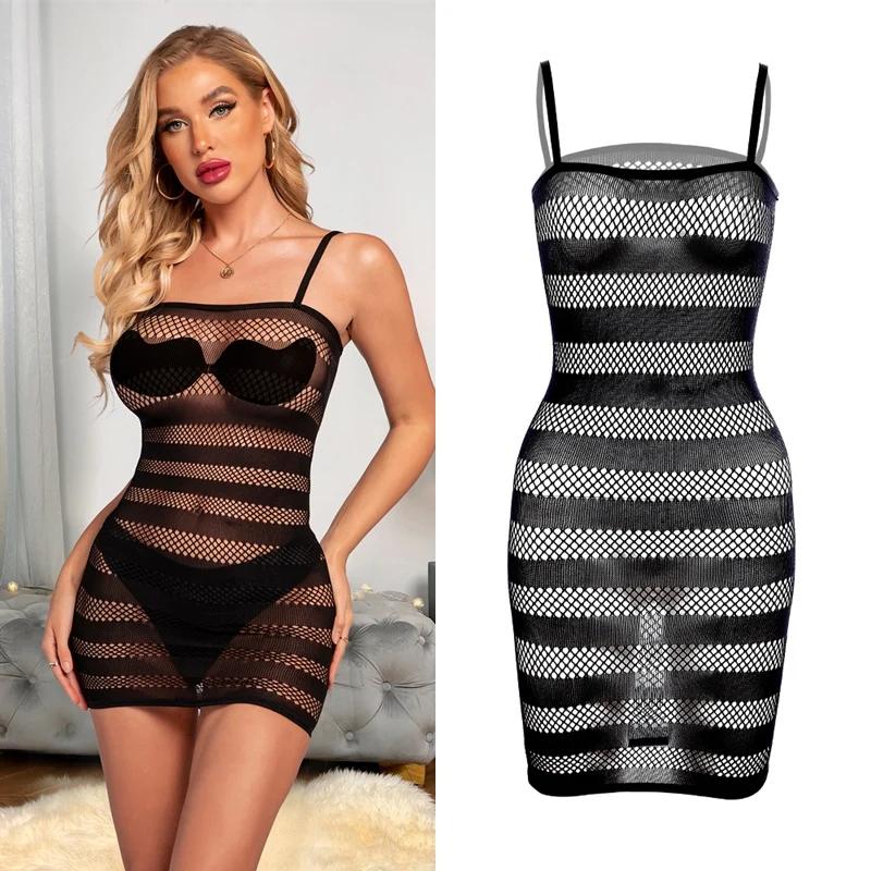 23 Styles Black Fishnet Lenceria Erotica Mujer Sexi Hollow Out Perspective Babydoll Chemise  Summer Beach Bikini Dress