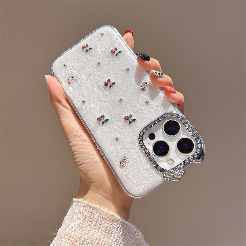 Cute Kitty Luxury Rhinestone Anti-Fingerprint Silicone Phone Cases for 17 Pro Max 16 15 14 13 Bling Sparkly Glitter Soft
