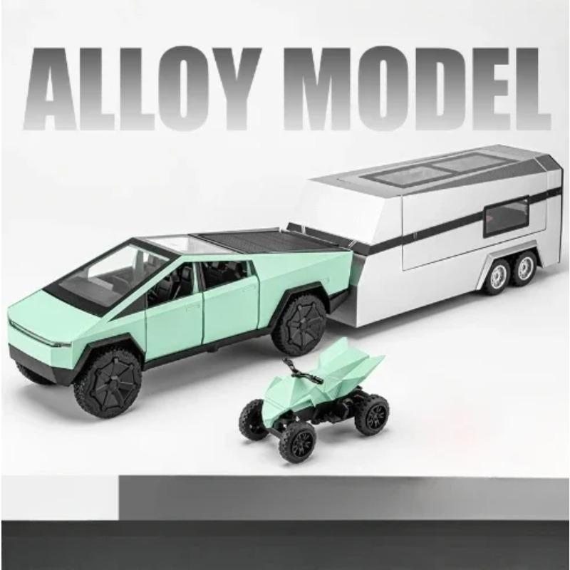 

1/32 Tesla Trailer Rv Alloy Car Model Table Set Детские игрушки Литые коллекционные модели автомобилей Игрушки зелёный