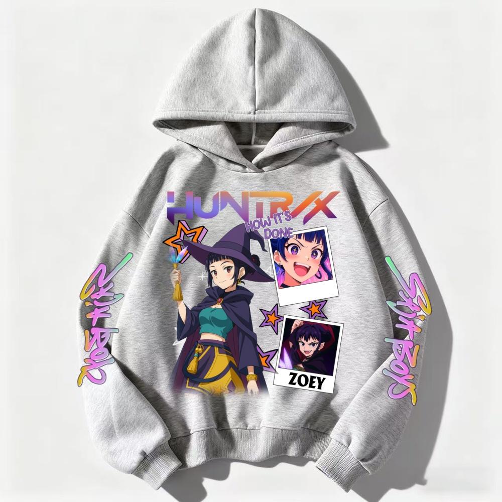 Cute KPop Demon Hunter kids hoodie pink plus velvet sweater autumn and winter Halloween Series tops for girls Boys Sweater