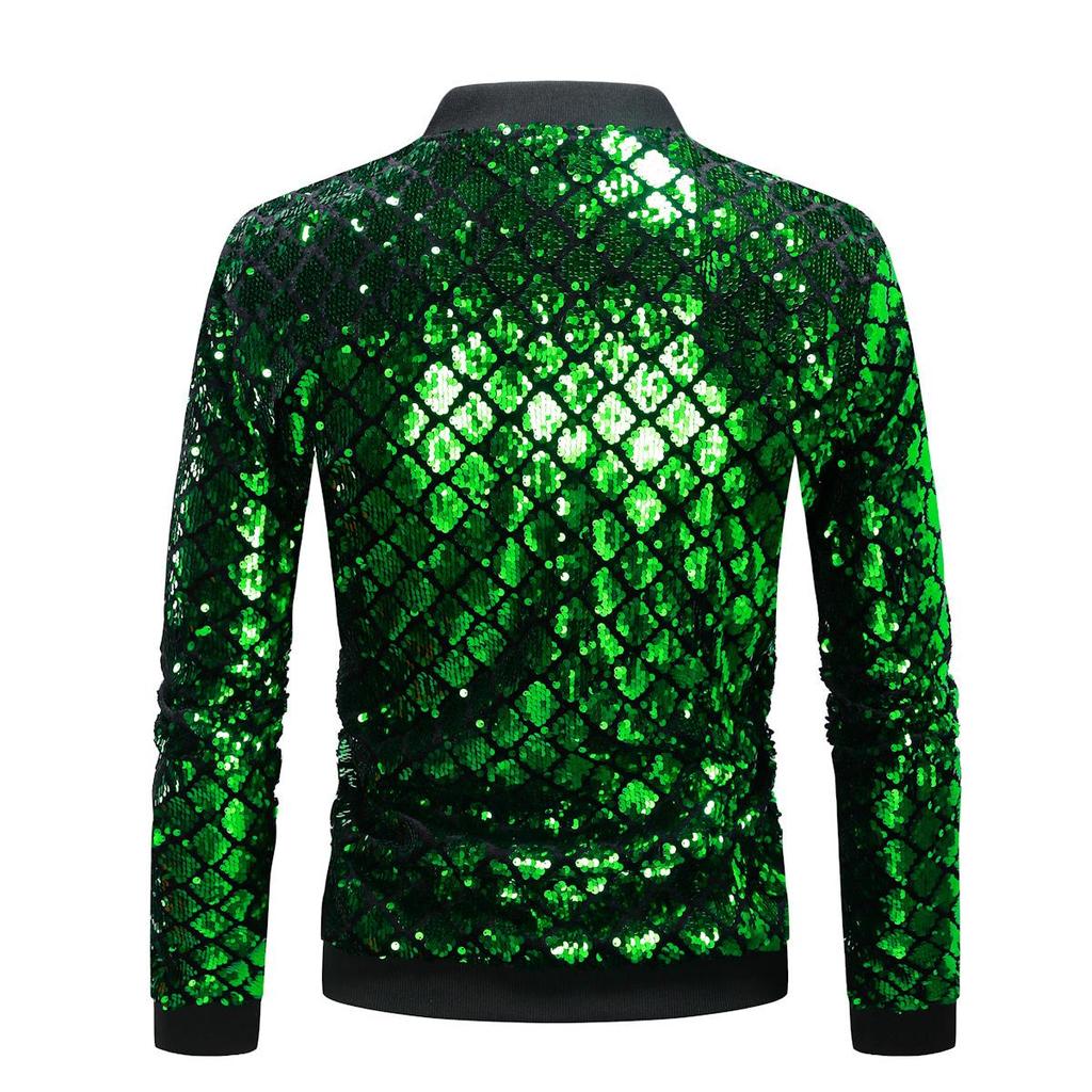 Men's Sequined Plaid Stand Collar Jacket – Trendy Spring/Autumn Fashion