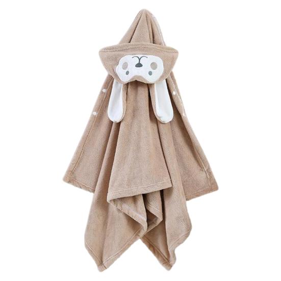 Baby Bath Towel Thick Great Water Absorption Hooded Cartoon Style Button Closure Solid Color Warm Soft Kids Bath Poncho Nap Blanket
