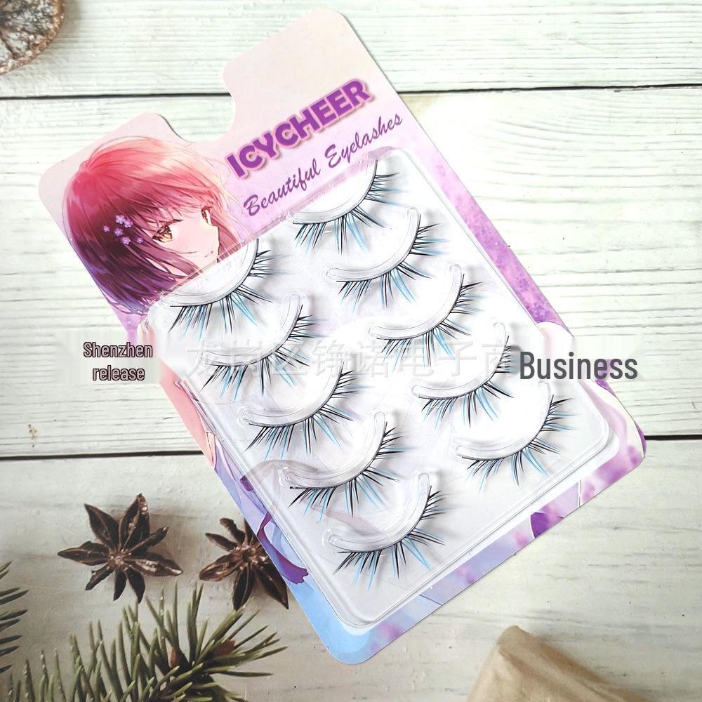 Set of Five Dreamy Ice Blue & Black False Eyelashes: Natural Flow, Realistic, One-Piece Fairy Cosplay Lashes