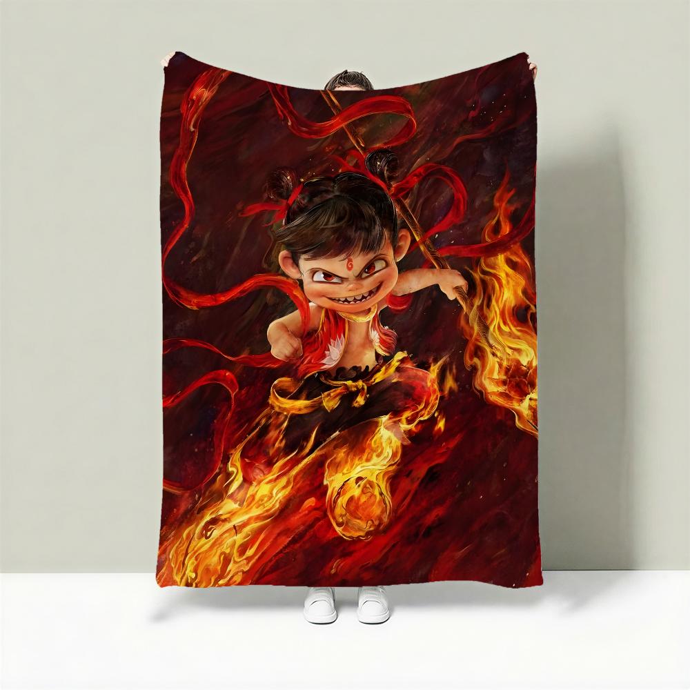 Movie N-Nezha Throw Lightweight 240g Flannel Blanket Soft Skin-friendly for Summer Cooling 75X95CM