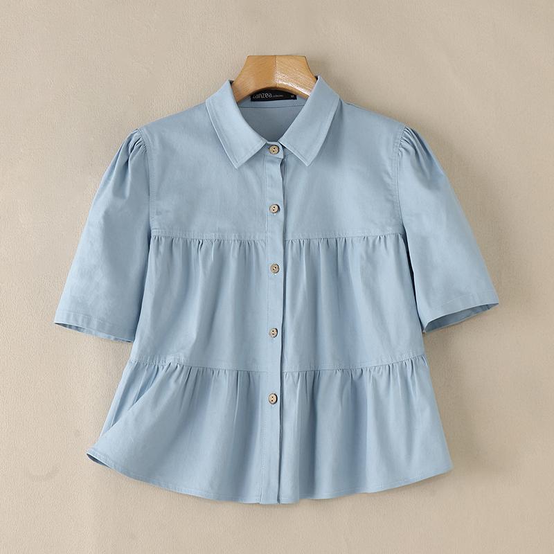 

ZANZEA Женская летняя блузка с отложным воротником, свободного кроя, с коротким рукавом 2XL