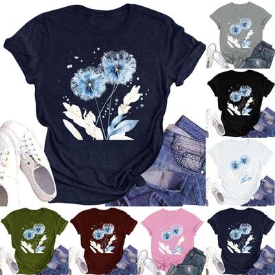Women's Fashion Casual Printed Round Neck Short Sleeved T-Shirt Top T-Shirt Top Top