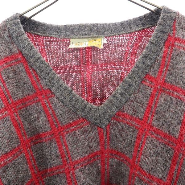 ICEWEAR 80s Vintage Wool Check Long Sleeve V Neck Knit S Gray Sweater Men's Used