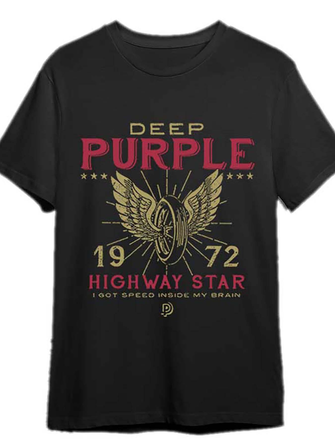 

Vintage 1972 Deep Purple Highway Star GraphicRetro Rock Band Design100 cotton Oneck short sleeve printed mens Tshirt S