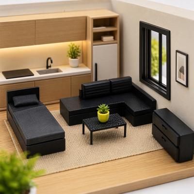 Puppenhaus Miniatur Wohnzimmer Möbelset, Realistisches Sofa & Stühle Modell Dekor mit Feinen Details, Kompakte Puppenhaus Dekoration für Szene