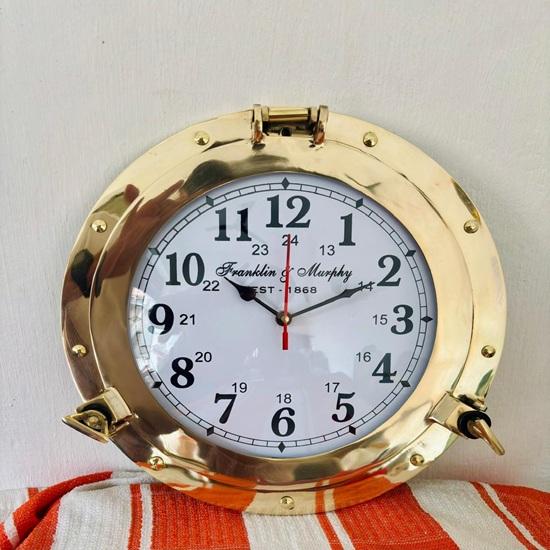 Brass Porthole Wall Clock Nautical Maritime Decor