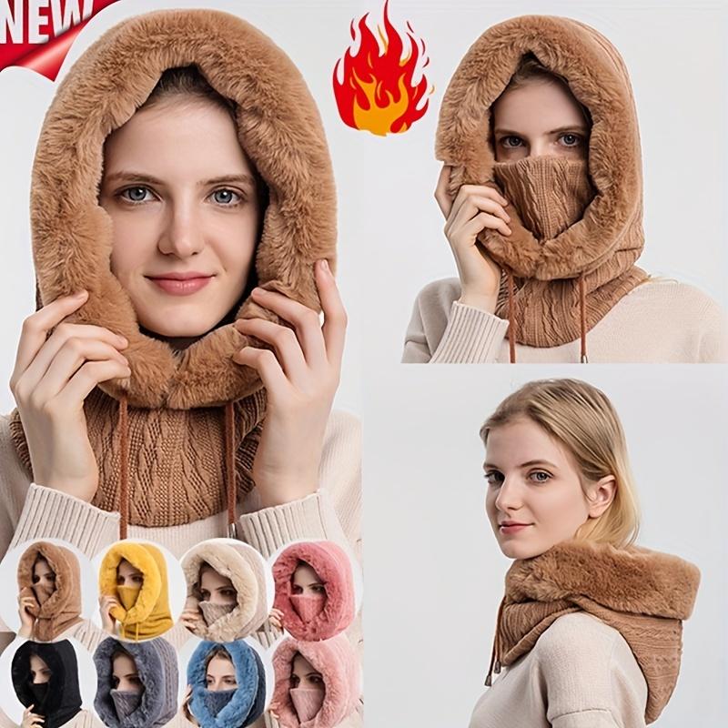 Vinter varm fuzzy lue tykk ensfarget balaclava plysj foret kaldsikker utendørs ski luer Beanies for kvinner