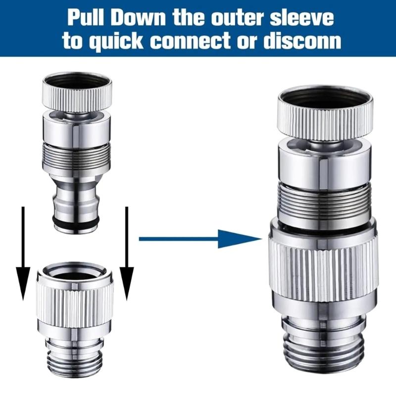 4 Pieces Faucet Adapter for Garden and Shower Hoses Stainless Steel Connectors Portable Washer Connector Supplies