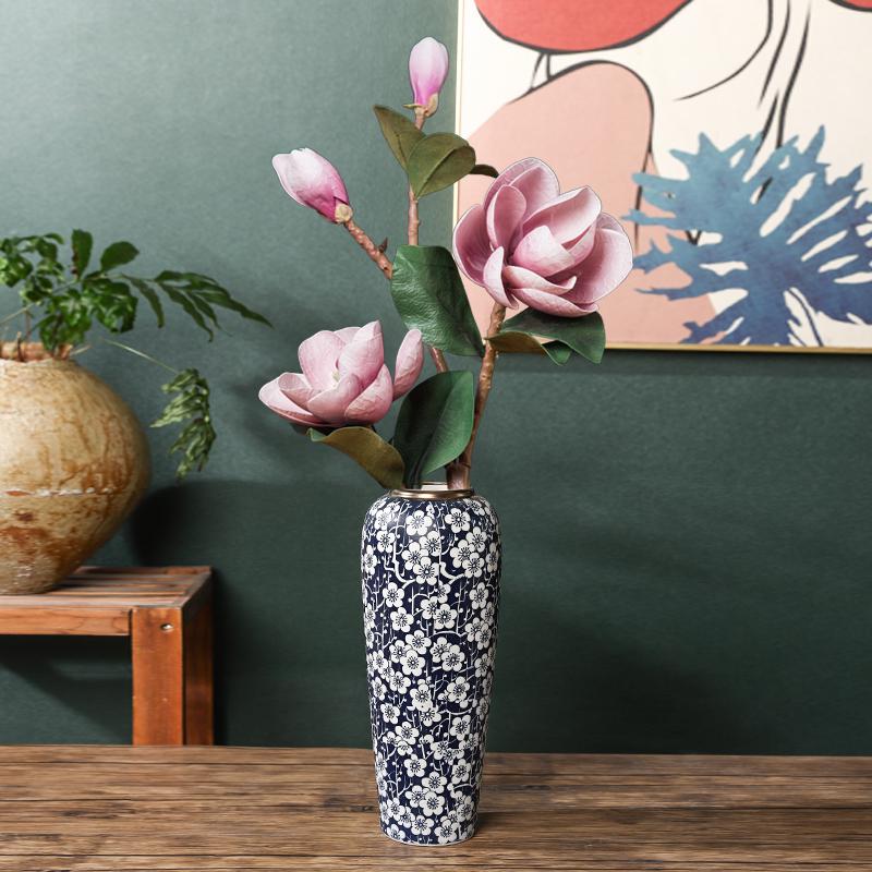 35CM Blue and White Porcelain Vase: Chinese-Style Ceramic Flower Container for Hydroponic Bamboo or Living Room Décor.