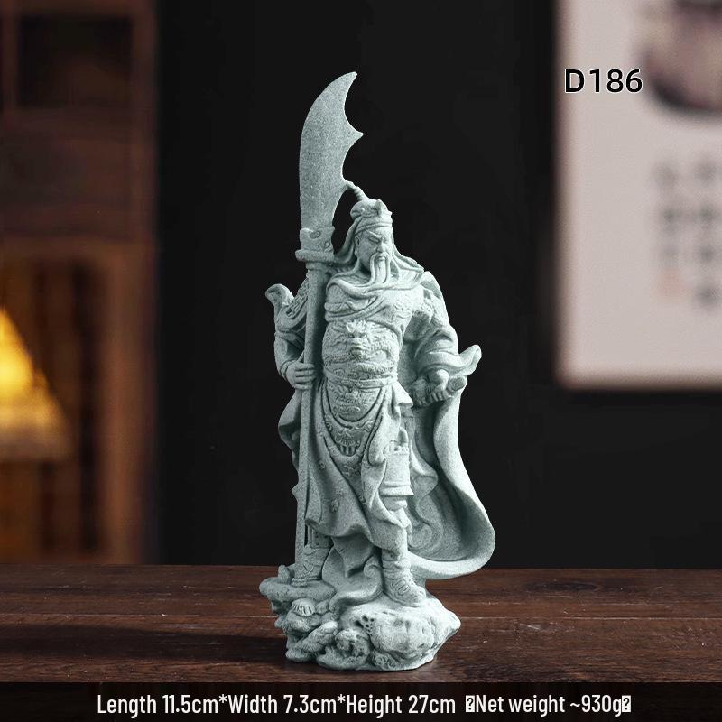 Green Sandstone Guan Yu Statue: Wealth God Home Decor for Moving or Opening Celebrations