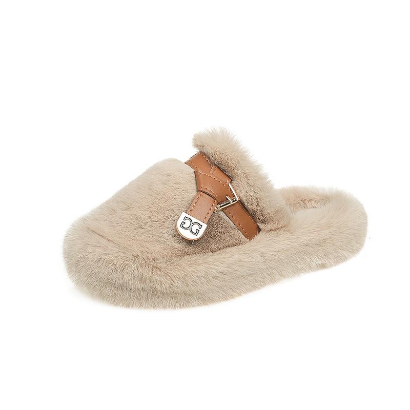 

Тапочки Mao Mao женская верхняя одежда 2025 новый осень и зима baotou Xiaoxiangfeng маффин толстая подошва одна педаль хлопковые тапочки 40