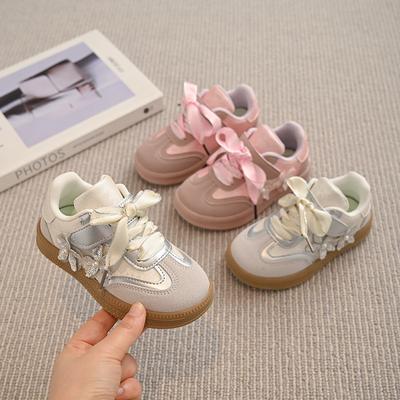 Girls' Moral Training Shoes, Children's Sports Board Shoes 2025 Spring and Autumn New Baby Older Children Silver Ballet Style
