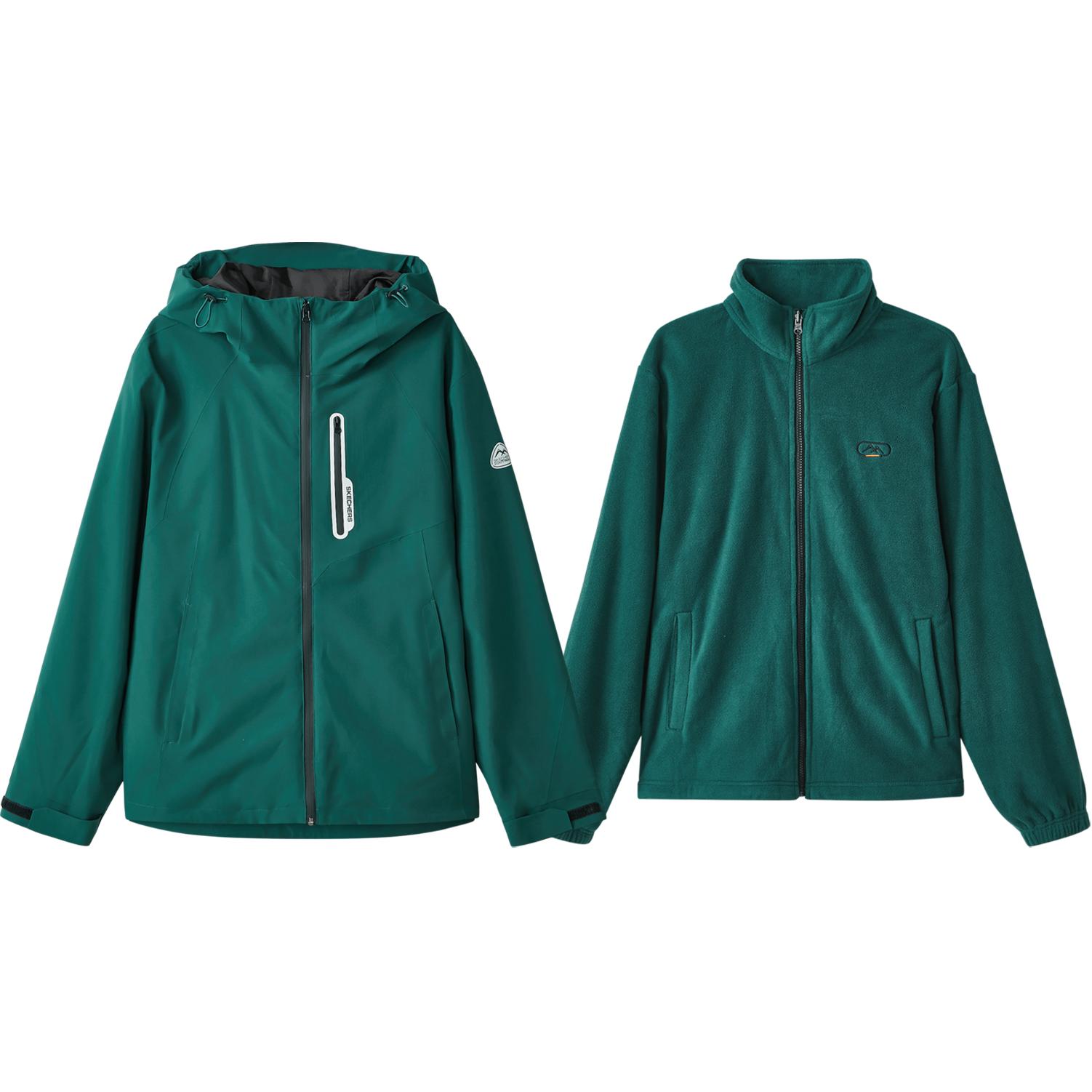 Skechers Cube Series 3 In 1 Outdoor Hiking Windproof Waterproof Warm Durable Jacket Men Jacket Seaweed-Green L324M150-02ZG L