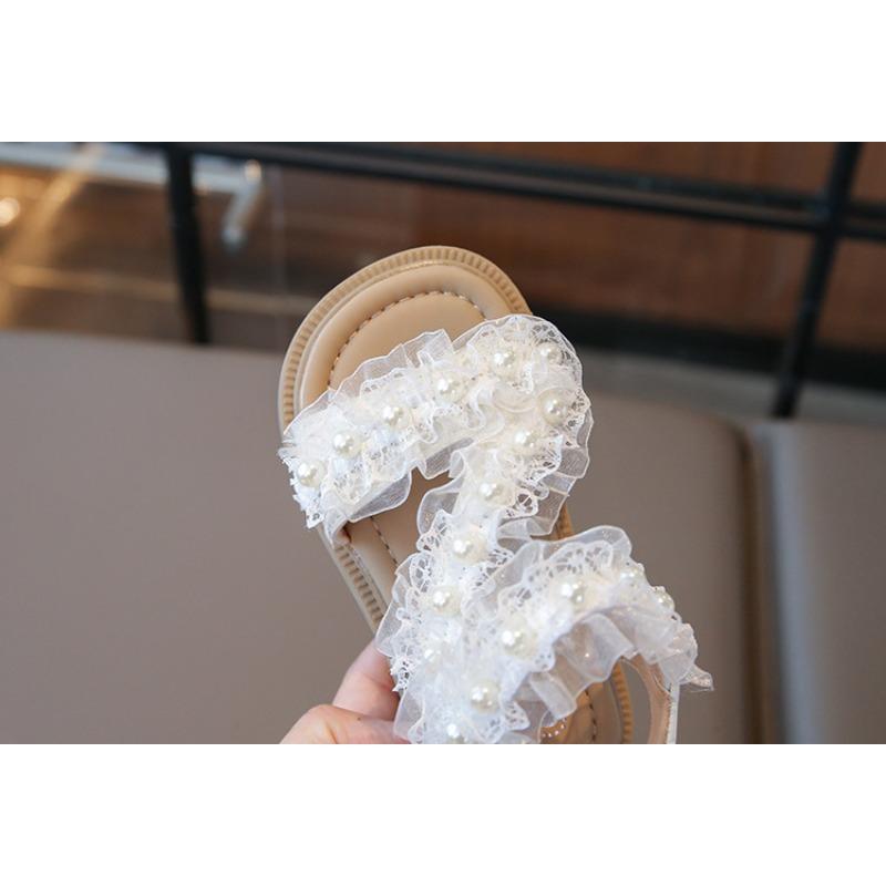 Girls' Lace Sandals | Fashionable Anti-Slip Soft-Sole Beach Shoes for Toddlers & Little Girls Elegant Party Shoes