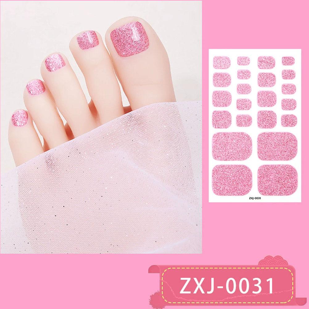 22Tips Vibrant Glitter Toenail Stickers Solid Color Full Cover Toenail Polish Strips Summer Self Adhesive DIY Foot Decals